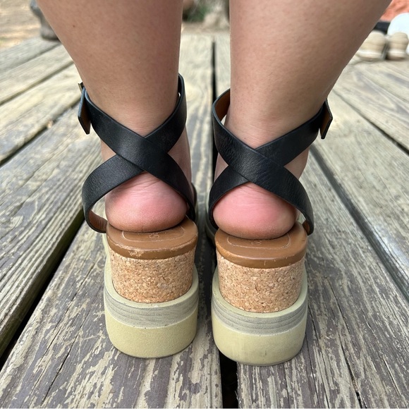 Women's See by Chloe Robin Wedge Sandals Black Leather Ankle Strap Size 38 - Picture 4 of 8